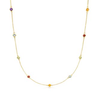 RS Pure by Ross-Simons Multi-Gemstone Station Necklace in 14kt Yellow Gold