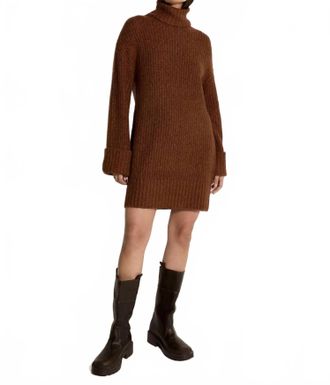 Apricot Boucle Knit Fisherman Jumper Mini Dress In Brown