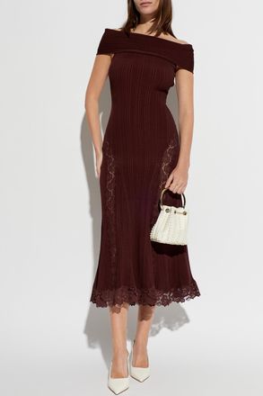 Self Portrait Ribbed Dress, Womens, Burgundy