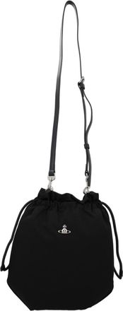 Vivienne Westwood Black Metallic Emblem Drawstring Polyester Shoulder Bag