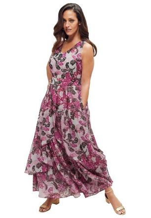Jessica London Georgette Flyaway Maxi Dress in Pink Sketched Petals at Nordstrom, Size 12P