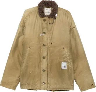 Miharayasuhiro Distressed Faux-shearling-collar Jacket