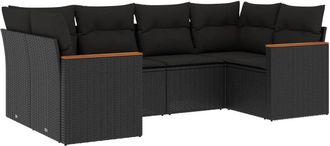 vidaXL Set De Sof&aacute;s De Jard&iacute;n 6 Piezas Y Cojines Rat&aacute;n Sint&eacute;tico Negro Vidaxl