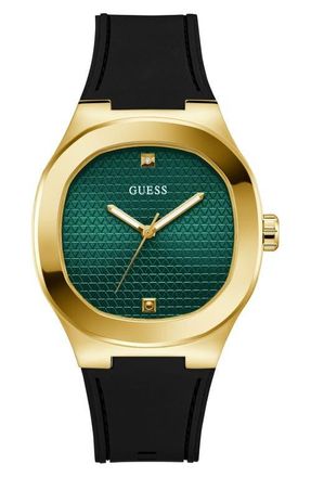 Guess Headline Silicone Strap Watch, 42mm in Green at Nordstrom