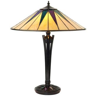 Loops Tiffany Glass Table Lamp Light Black Iridescent & Rich Cream Round Shade i00184