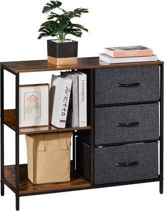 TJ Hughes Chest of Drawers Storage Dresser Cabinet Organizer with 3 Fabric Drawers and 2 Display Shelves for Living Room Bedroom Hallway Black OrganizerBlack