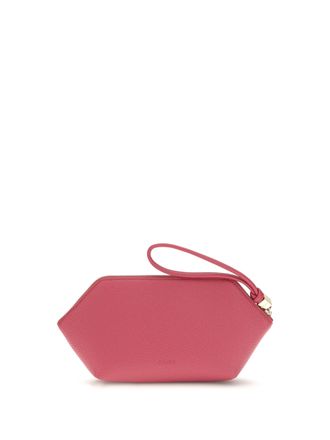 Ganni Womens Grained Leather Bou Pouch Persian Red Clutches