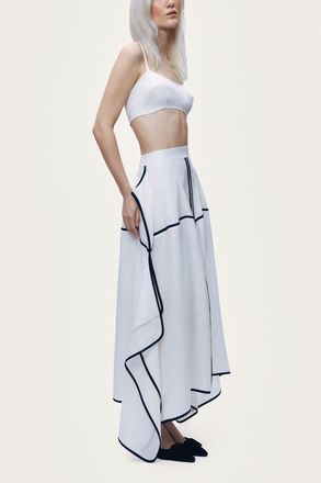 Nocturne Contrast Trim Asymmetric Hem Skirt in Ivory at Nordstrom, Size X-Small
