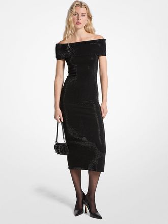 Michael Kors Embellished Stretch Knit Off-The-Shoulder Dress