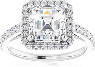 Pompeii3 3 1/2Ct Asscher Cut Moissanite & Diamond Halo Engagement Ring in 10k Gold