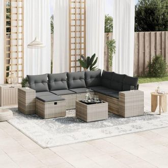 vidaXL Vidaxl - Set De Sof&aacute;s De Jard&iacute;n 8 Pzas Y Cojines Rat&aacute;n Sint&eacute;tico Gris