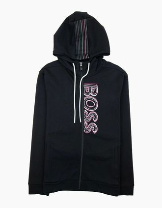 HUGO BOSS Mens Hugo Boss Saggy 1 Multi Logo Zip Up Hoody Black 001 - Size: 42