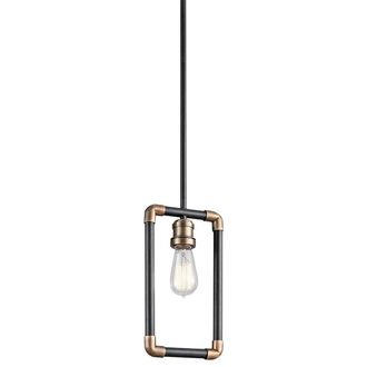 Netlighting Imahn 1 Light Mini Ceiling Pendant Light Black Natural Brass E27 in Yellow