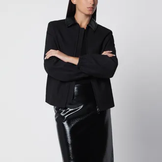 Courr&egrave;ges Black bomber jacket in cotton with vinyl collar