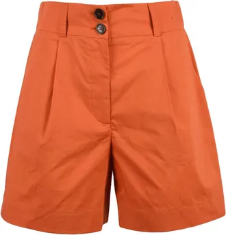 Woolrich Orange High-Waisted Pleated Detail Cotton Shorts