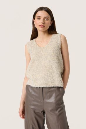 Soaked In Luxury Slvenessa V-Neck Fluffy Knit Waistcoat in Oatmeal Melange at Nordstrom, Size Xx-Large