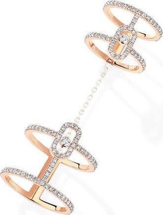Messika Move Uno Diamond Pav&eacute; Double Ring with Detachable Chain in Pink Gold at Nordstrom, Size 6.75