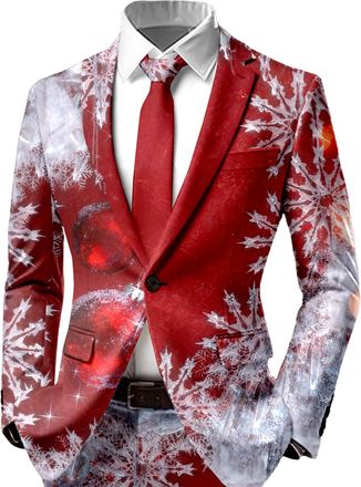 Generic Mens Christmas Suits Blazer Slim Fit Lapel One Button Suit Tuxedo Jacket Novelty Blazer Jacket Men Xmas Costume Party Outfit Tuxedo Suits Business Wed