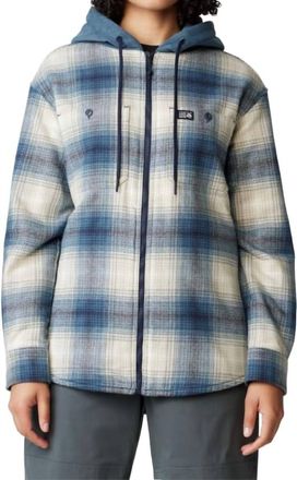 Mountain Hardwear Plusher Microchill Lined Shirt In Asiatic Blue Ombre Buffalo Check Print