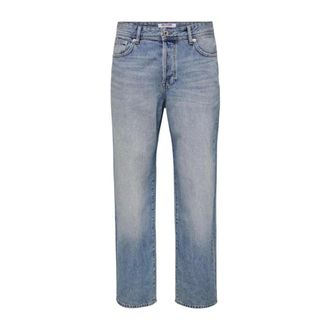 Only & Sons Straight Jeans, male, Blue, Size: W36 L32 Zip and Button Fastening Jeans with Pockets