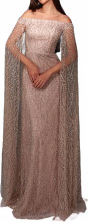 Alyce Paris Floor-Length Sleeves Glitter Dress In Sultry Blush