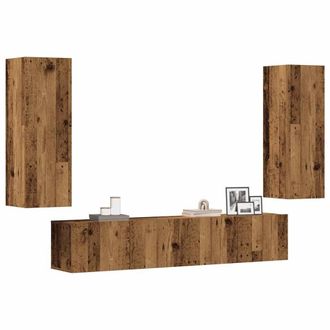 Berkfield Home Wall Mounted TV cabinets 4 pcs Old Wood Engineered Wood in Brown