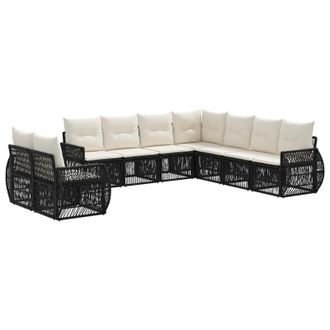 vidaXL Conjunto De Sof&aacute;s De Jard&iacute;n 9 Pcs Negro Y Blanco Crema Vidaxl