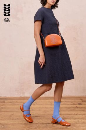 Orla Kiely Womens Orange Leather Crossbody Bag With Adjustable Strap And Stitch Detail - One Size