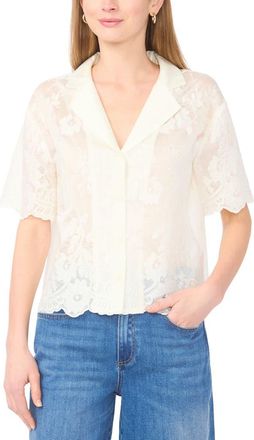 Vince Camuto Sheer Floral Camp Shirt in New Ivory at Nordstrom, Size X-Large P