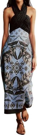 Verandah Halter Scarf Maxi Dress In Cornflower-Charcoal Tropical