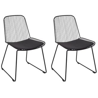 Beliani Beliani - Conjunto De 2 Sillas De Comedor De Metal Respaldo De Alambre Asiento De Piel Sint&eacute;tica Negro Pensacola