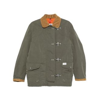 Fay Corduroy-kraag Jas met Lobborgsluiting - Heren - Jassen - Groen - Maat: M Corduroy