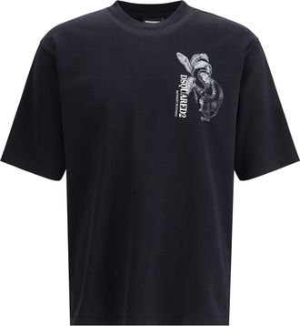 Dsquared2 Mens T-Shirt Monkey Business Black Cotton T-Shirts And Polos