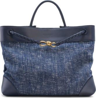 Bottega Veneta Large Andiamo Boucl&eacute; & Leather Tote in 8768 Navy-White/Space-Mb at Nordstrom