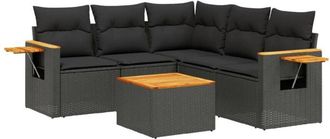 vidaXL Set De Sof&aacute;s De Jard&iacute;n 6 Piezas Y Cojines Rat&aacute;n Sint&eacute;tico Negro Vidaxl