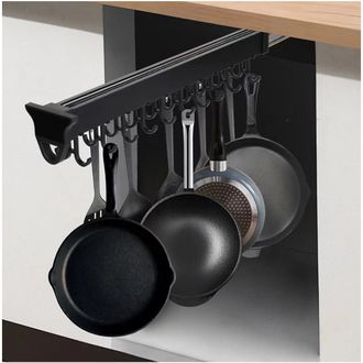 OEM Portapentole Sospeso Con 10 Ganci, 56 Cm (22 Pollici), Scorrevole, Con Binario Scorrevole. Organizzatore Regolabile Per Pentole E Padelle. Comodo Per 