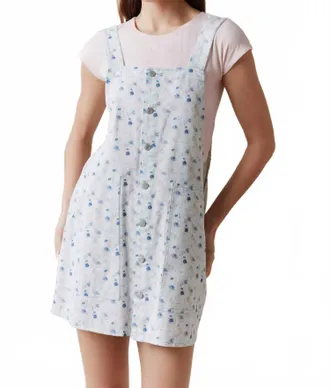 Peach Love California Daisy Days Overall Dress In White/blue
