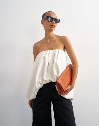 Topshop Top a fascia &eacute;cru con fondo a palloncino-Bianco