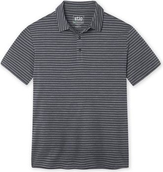 Stio | Mens Alpin Lightweight Merino Polo Shirt Short Sleeve, Size Extra Large in Boundary Black Stripe