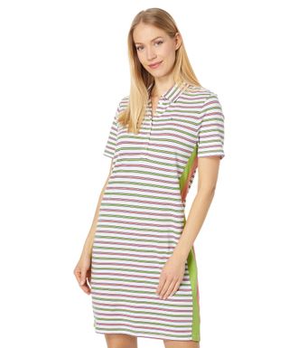Tommy Hilfiger 1/4 Zip Polo Dress Stripe, Quad Stripe/Palm Combo, XS