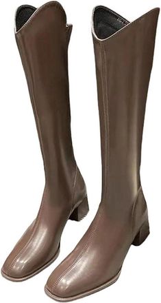 Generic Womens Street Style Winter Knee-High Boots Soft Leather Square Heel Long Booties