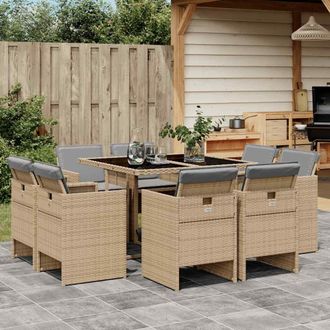vidaXL Set Comedor De Jard&iacute;n 9 Pzas Con Cojines Rat&aacute;n Sint&eacute;tico Beige Vidaxl
