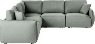 Beliani Right Hand Corner Sofa Green Fabric 5 Seater Modular Sectional Couch with Cushions Modern Living Room MESNALI