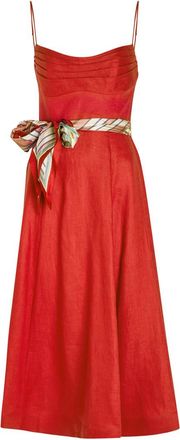 Zimmermann Rebellion Belted Linen Midi Dress - Red - 4 (UK 16 / XL)