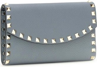 Valentino Garavani Womens Rockstud Chain Wallet Stone Grey Calf Leather Bos Taurus