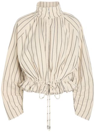Free People Devon Balloon Striped Cotton Jacket - Ivory - L (UK16-UK18 / L)