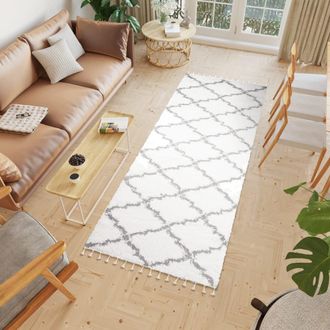 Tapiso Alfombra de pasillo shaggy de polipropileno en crema 100x150 cm