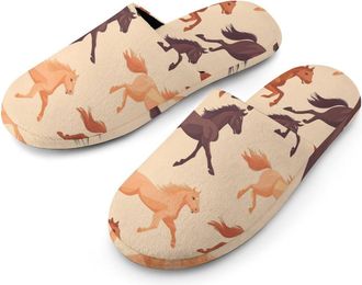 Generic Racing Horses Horseraces Warm Mens Slippers Slip On Soft Fleece House Shoes Winter Indoor Outdoor