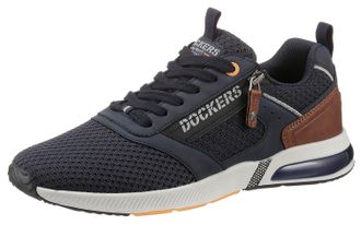 Dockers by Gerli Sneaker DOCKERS BY GERLI, Herren, Gr. 42, blau (navy, cognac), Lederimitat, Textil, Schuhe Sneaker, Freizeitschuh, Schn&uuml;rschuh, komfortabler Schuhweit