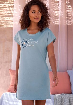 Vivance Nachthemd VIVANCE DREAMS, Damen, Gr. 32/34, N-Gr, graublau, Single Jersey, Obermaterial: 100% Baumwolle, bedruckt, unifarben, Basic, loose fit mini, R